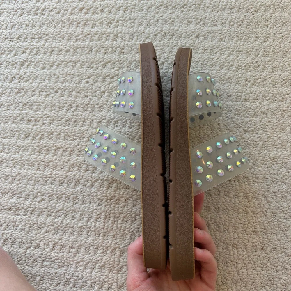 Limelight Studded Clear Strap Sandals Resortwear Vacation Rhinestone